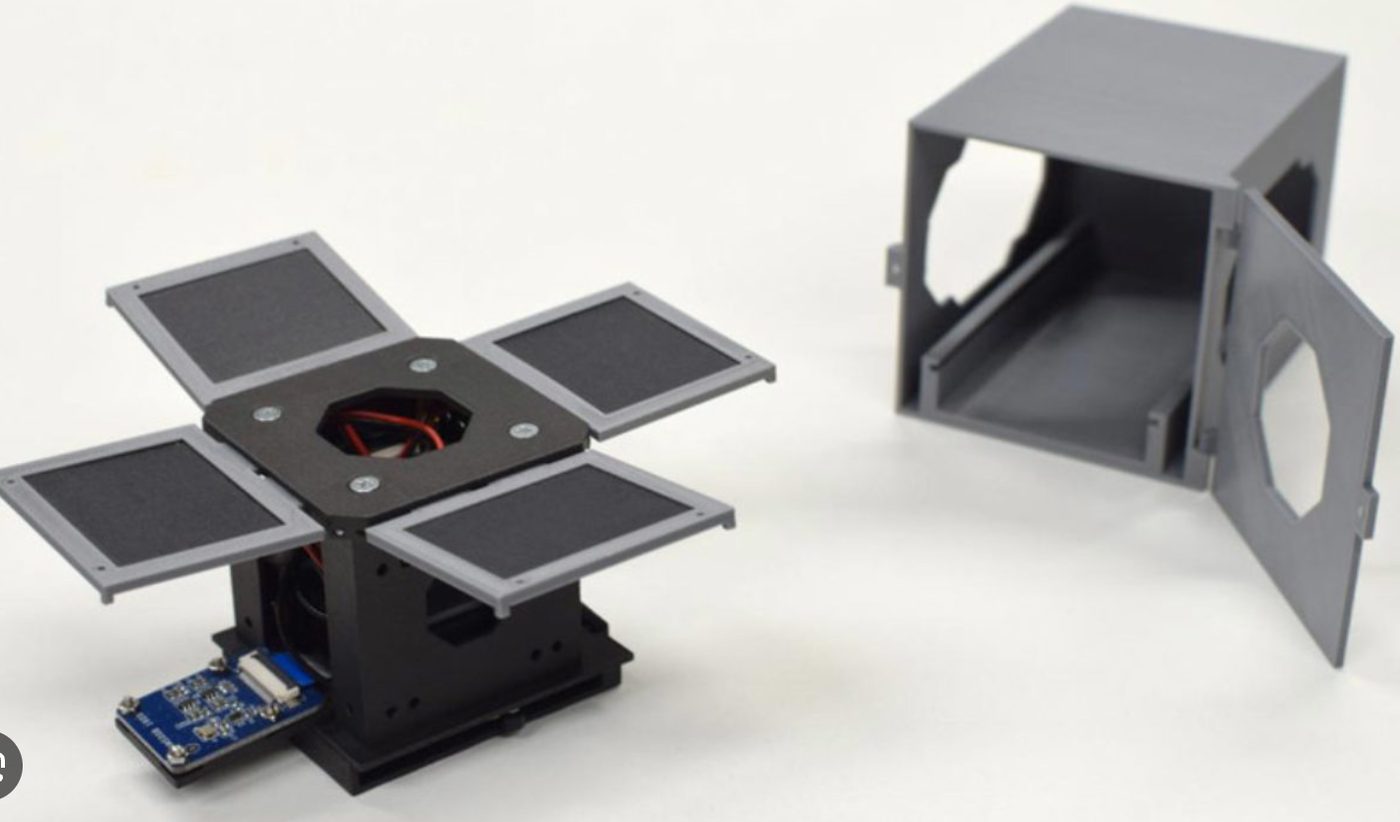 3D printed cubesat model with deployed solar panels