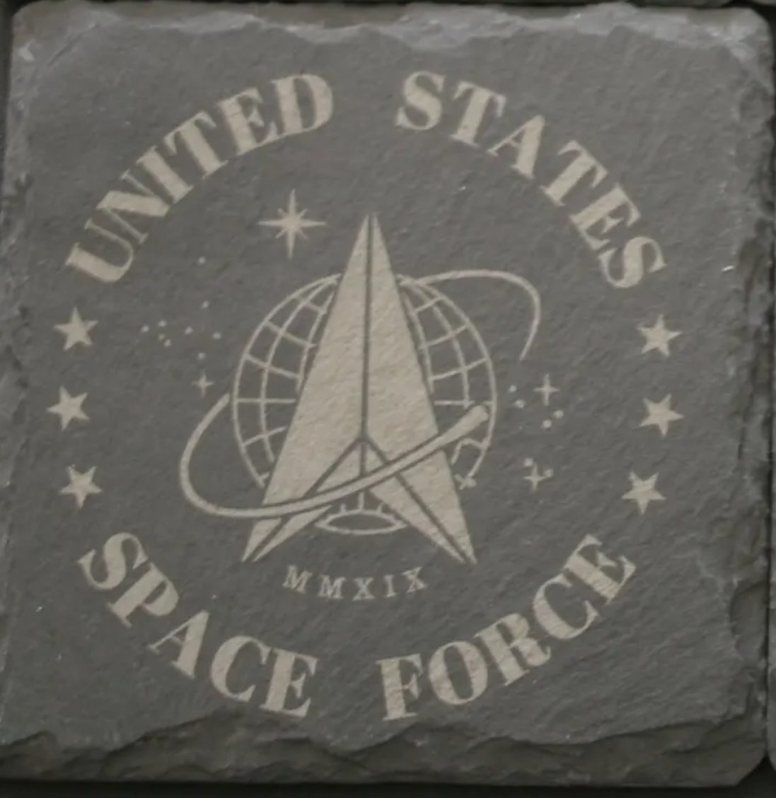 Square slate coaster with etched artwork